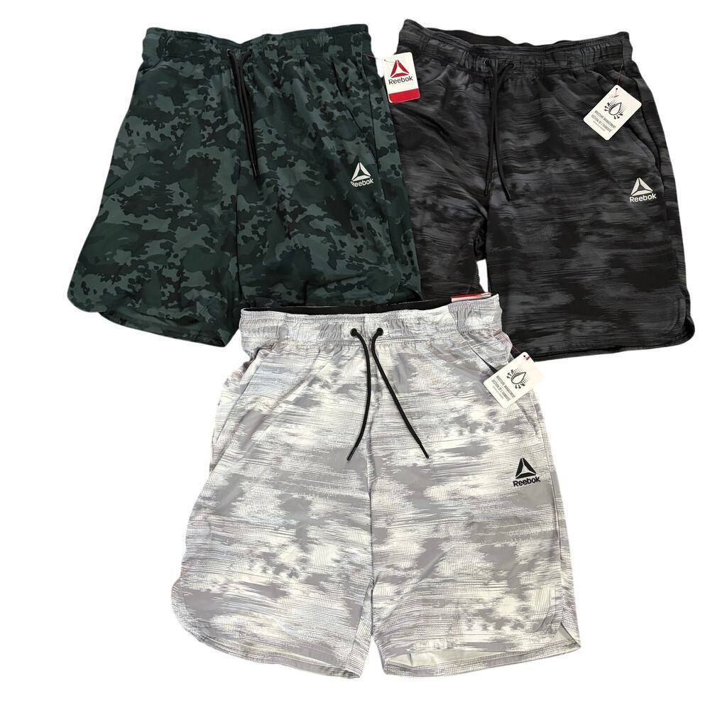 Reebok Shorts Mens M Pull On Slim 9 Inch Lot of 3 Gray Black Green Camouflage